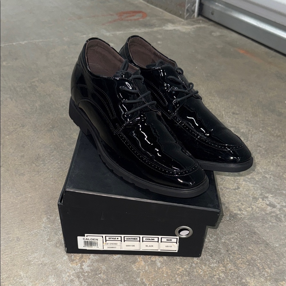 Calden Men's Glossy Black Oxfords Height increasing 2.8 inch taller size 10